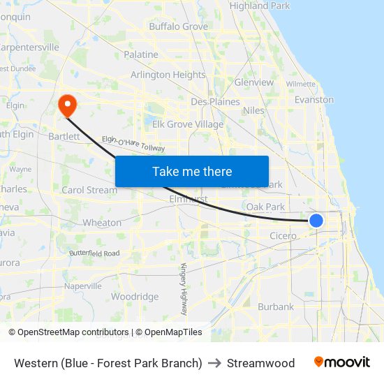 Western (Blue - Forest Park Branch) to Streamwood map