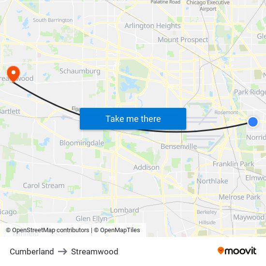 Cumberland to Streamwood map
