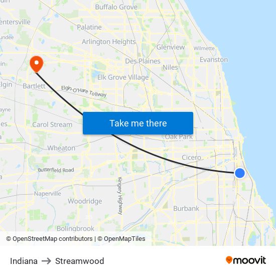 Indiana to Streamwood map