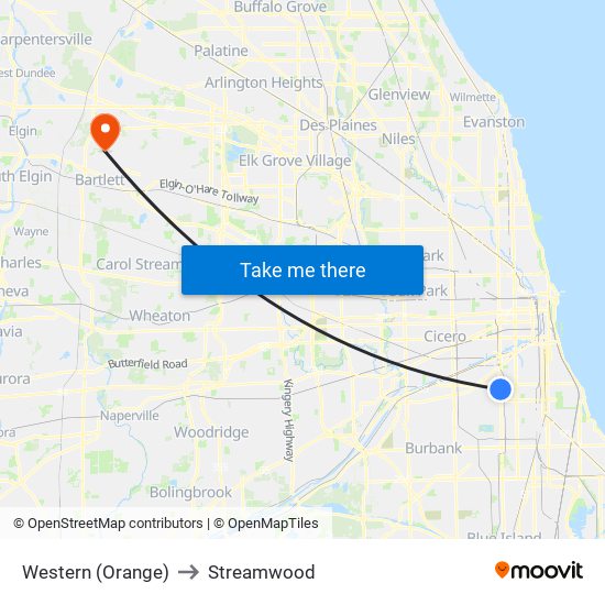 Western (Orange) to Streamwood map