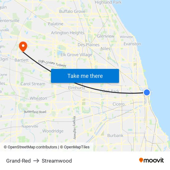 Grand-Red to Streamwood map