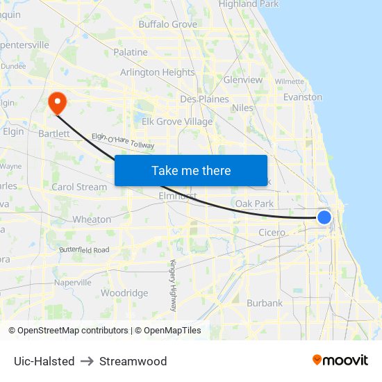 Uic-Halsted to Streamwood map