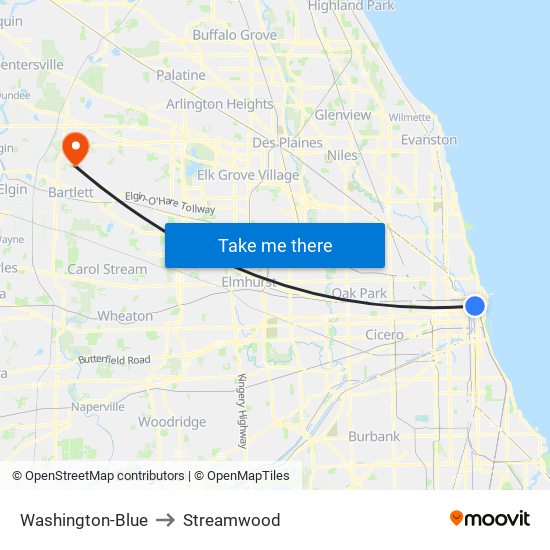 Washington-Blue to Streamwood map