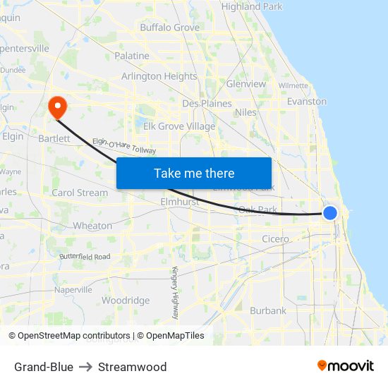 Grand-Blue to Streamwood map