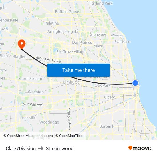 Clark/Division to Streamwood map