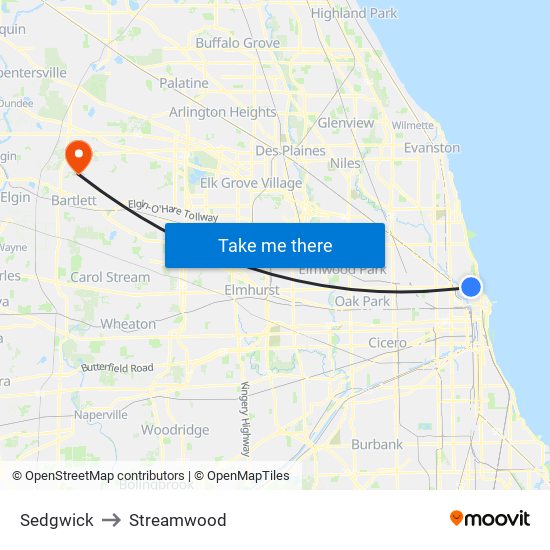 Sedgwick to Streamwood map