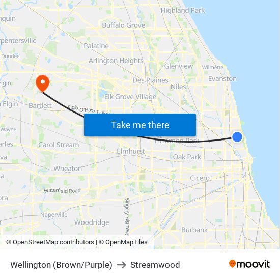 Wellington (Brown/Purple) to Streamwood map