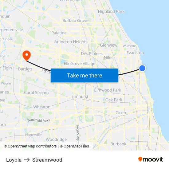 Loyola to Streamwood map