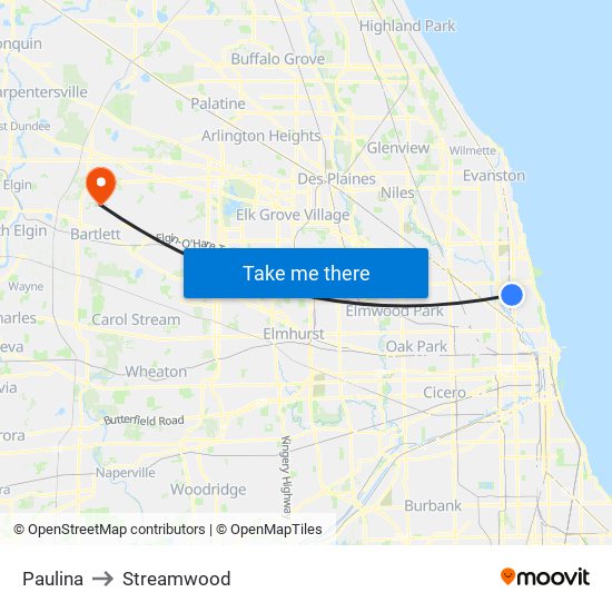 Paulina to Streamwood map