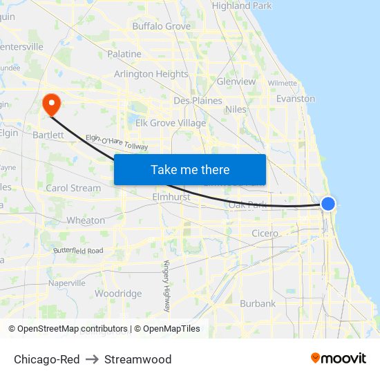 Chicago-Red to Streamwood map