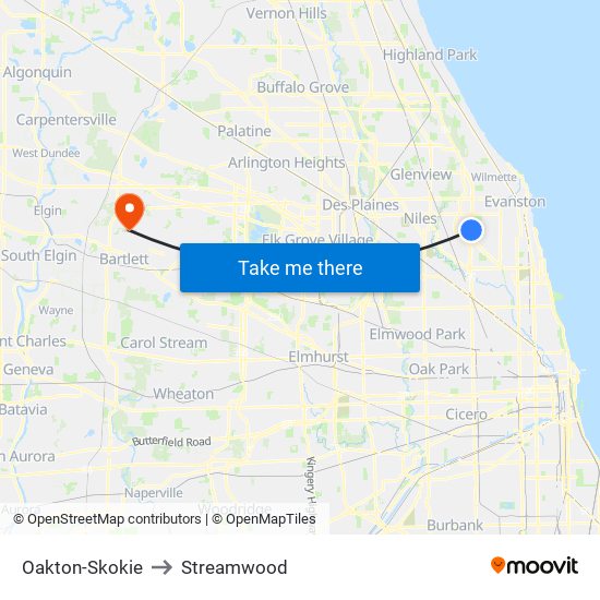 Oakton-Skokie to Streamwood map