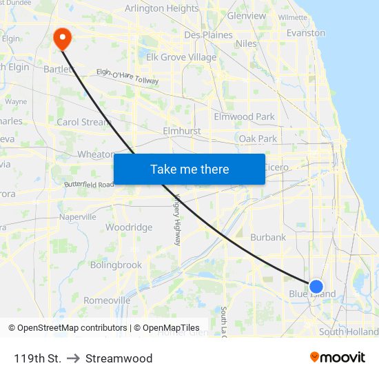 119th St. to Streamwood map