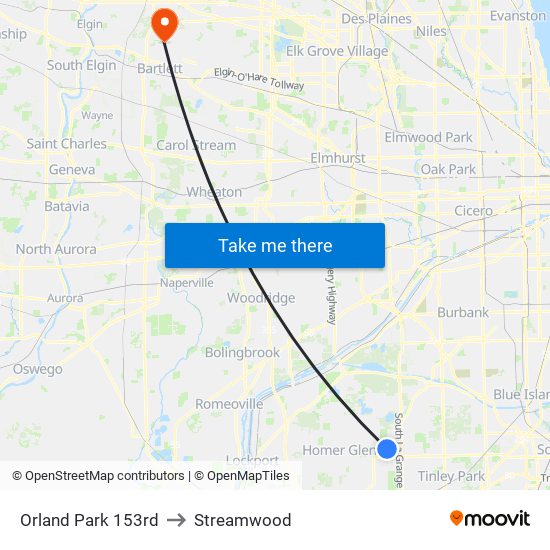 Orland Park 153rd to Streamwood map