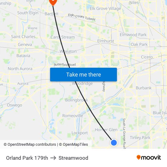 Orland Park 179th to Streamwood map