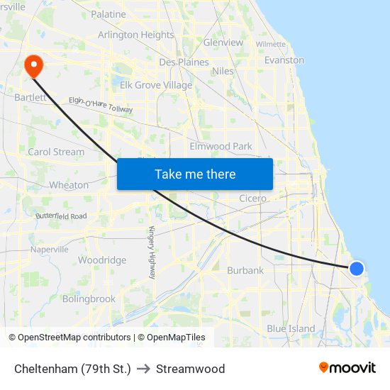 Cheltenham (79th St.) to Streamwood map