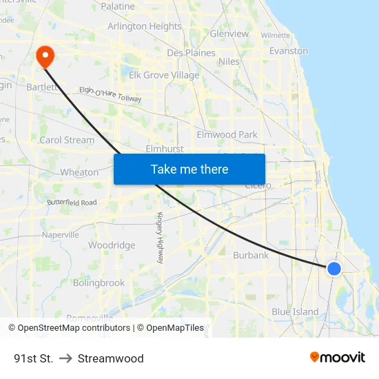91st St. to Streamwood map