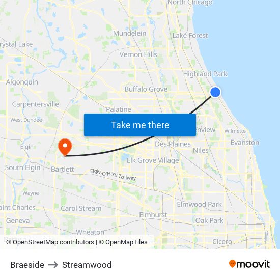 Braeside to Streamwood map