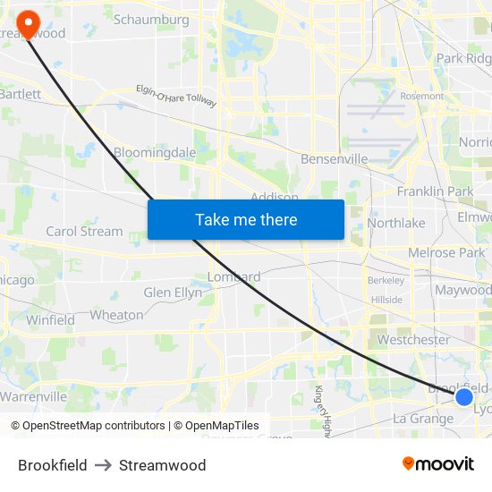 Brookfield to Streamwood map