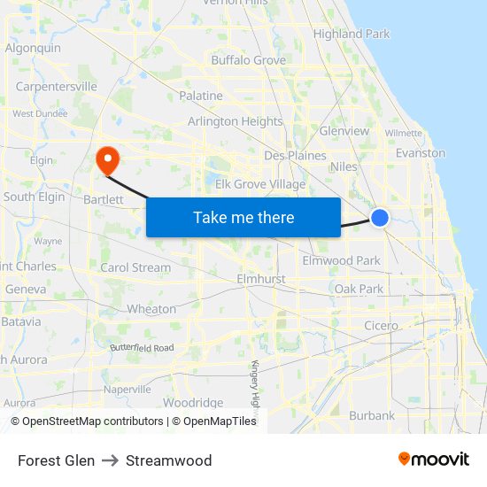 Forest Glen to Streamwood map