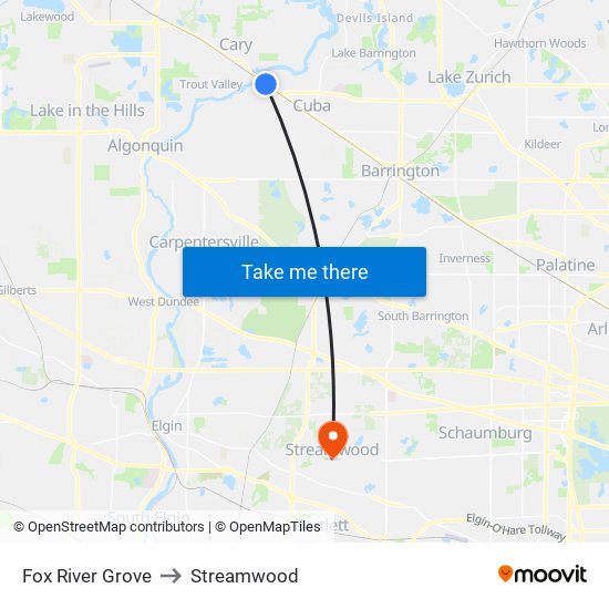 Fox River Grove to Streamwood map