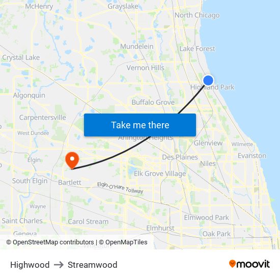 Highwood to Streamwood map