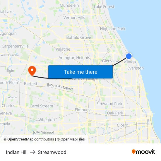 Indian Hill to Streamwood map