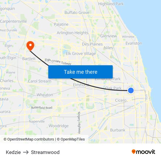 Kedzie to Streamwood map