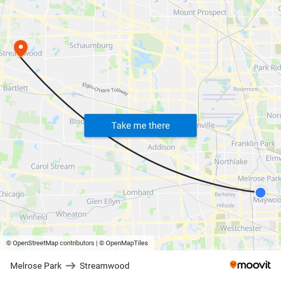 Melrose Park to Streamwood map