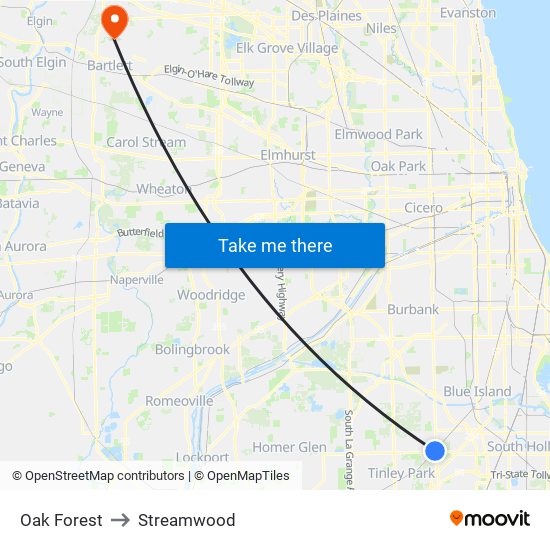Oak Forest to Streamwood map