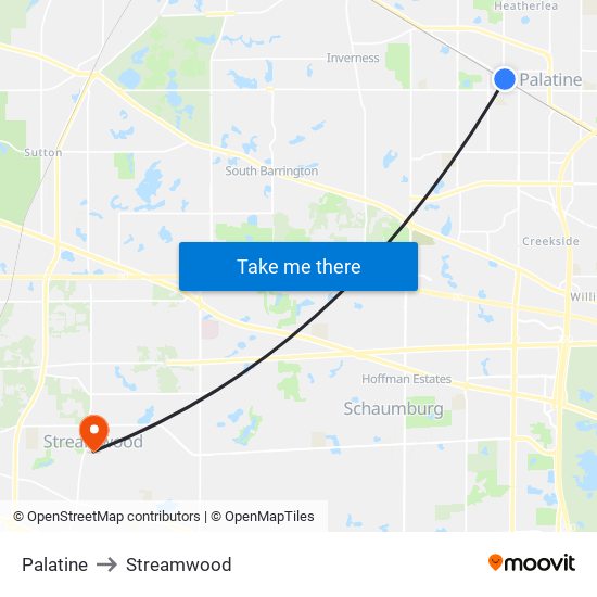Palatine to Streamwood map
