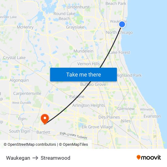 Waukegan to Streamwood map