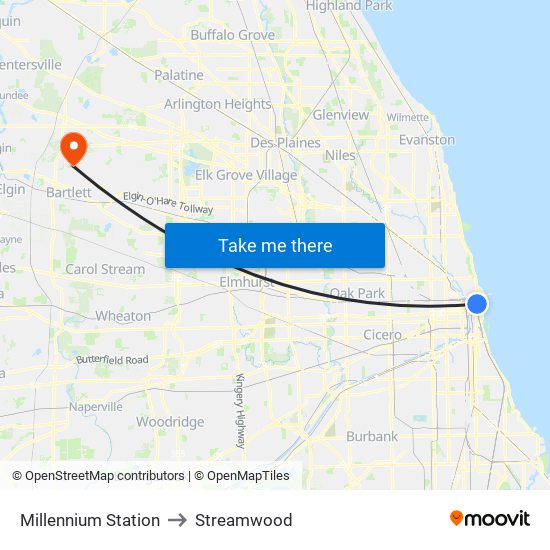 Millennium Station to Streamwood map