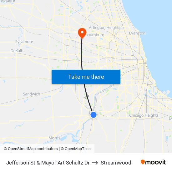 Jefferson St & Mayor Art Schultz Dr to Streamwood map