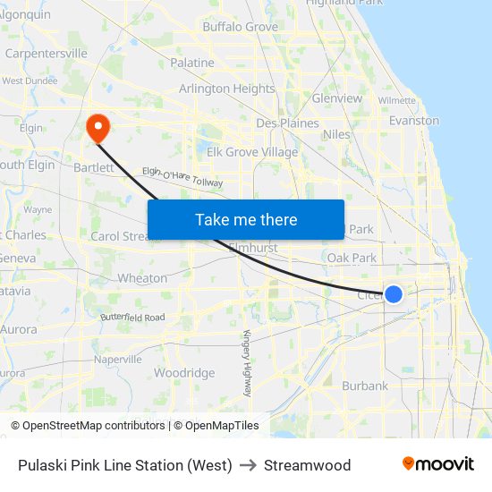 Pulaski Pink Line Station (West) to Streamwood map