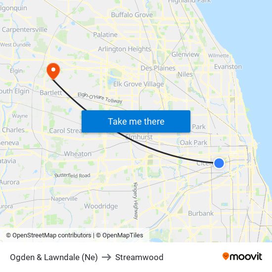 Ogden & Lawndale (Ne) to Streamwood map