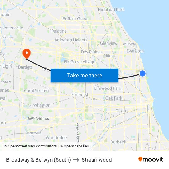 Broadway & Berwyn (South) to Streamwood map