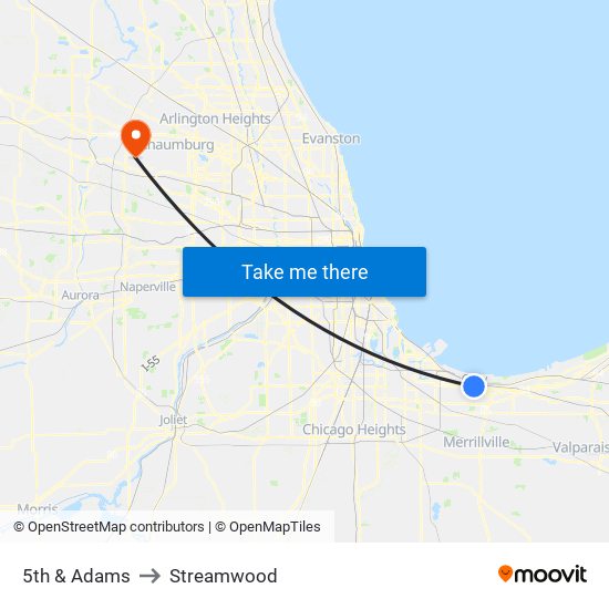 5th & Adams to Streamwood map