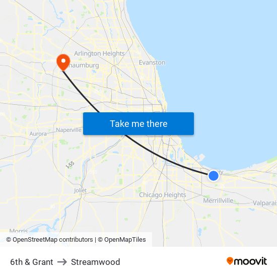 6th & Grant to Streamwood map