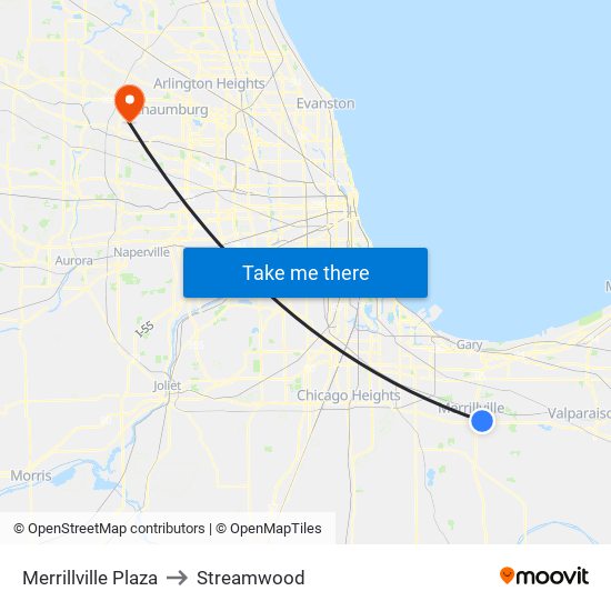 Merrillville Plaza to Streamwood map