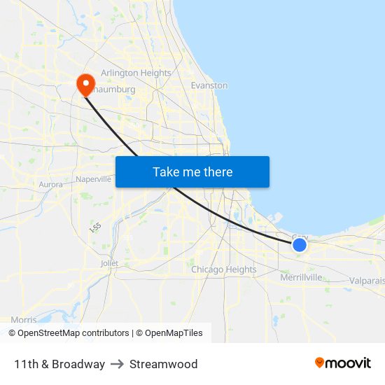 11th & Broadway to Streamwood map