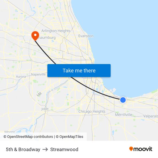 5th & Broadway to Streamwood map