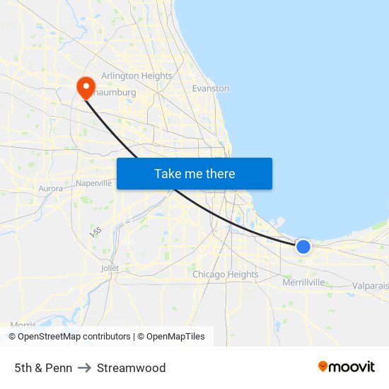 5th & Penn to Streamwood map