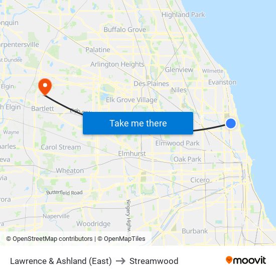 Lawrence & Ashland (East) to Streamwood map
