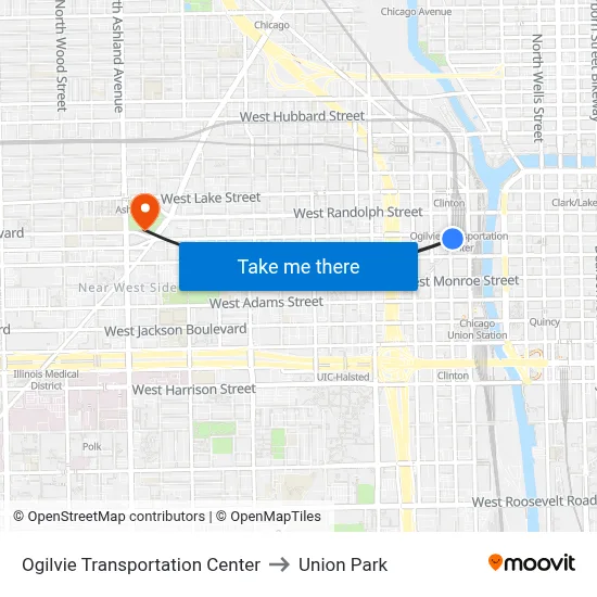 Ogilvie Transportation Center to Union Park map
