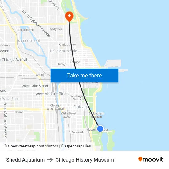Shedd Aquarium to Chicago History Museum map