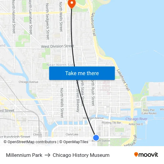 Millennium Park to Chicago History Museum map