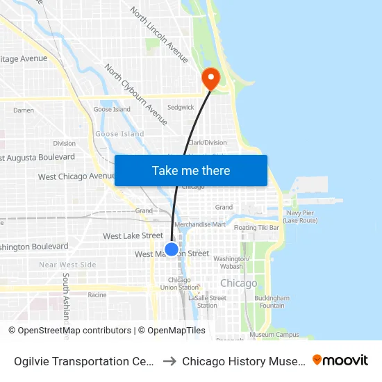 Ogilvie Transportation Center to Chicago History Museum map
