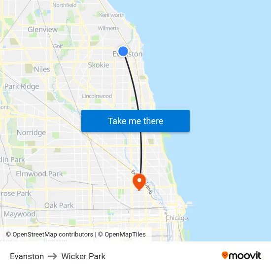 Evanston to Wicker Park map