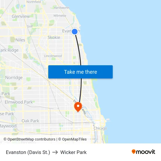 Evanston (Davis St.) to Wicker Park map