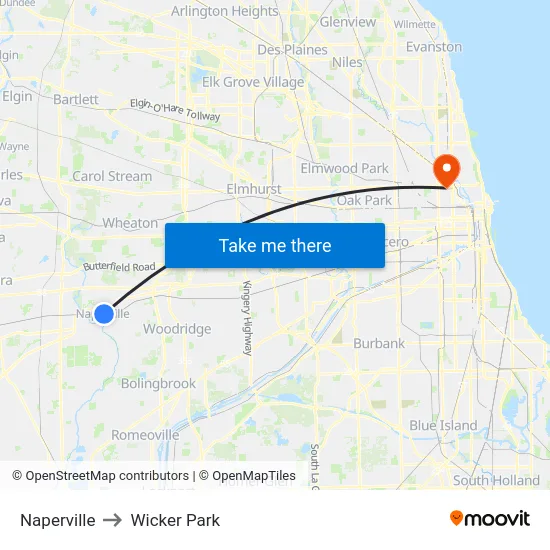 Naperville to Wicker Park map